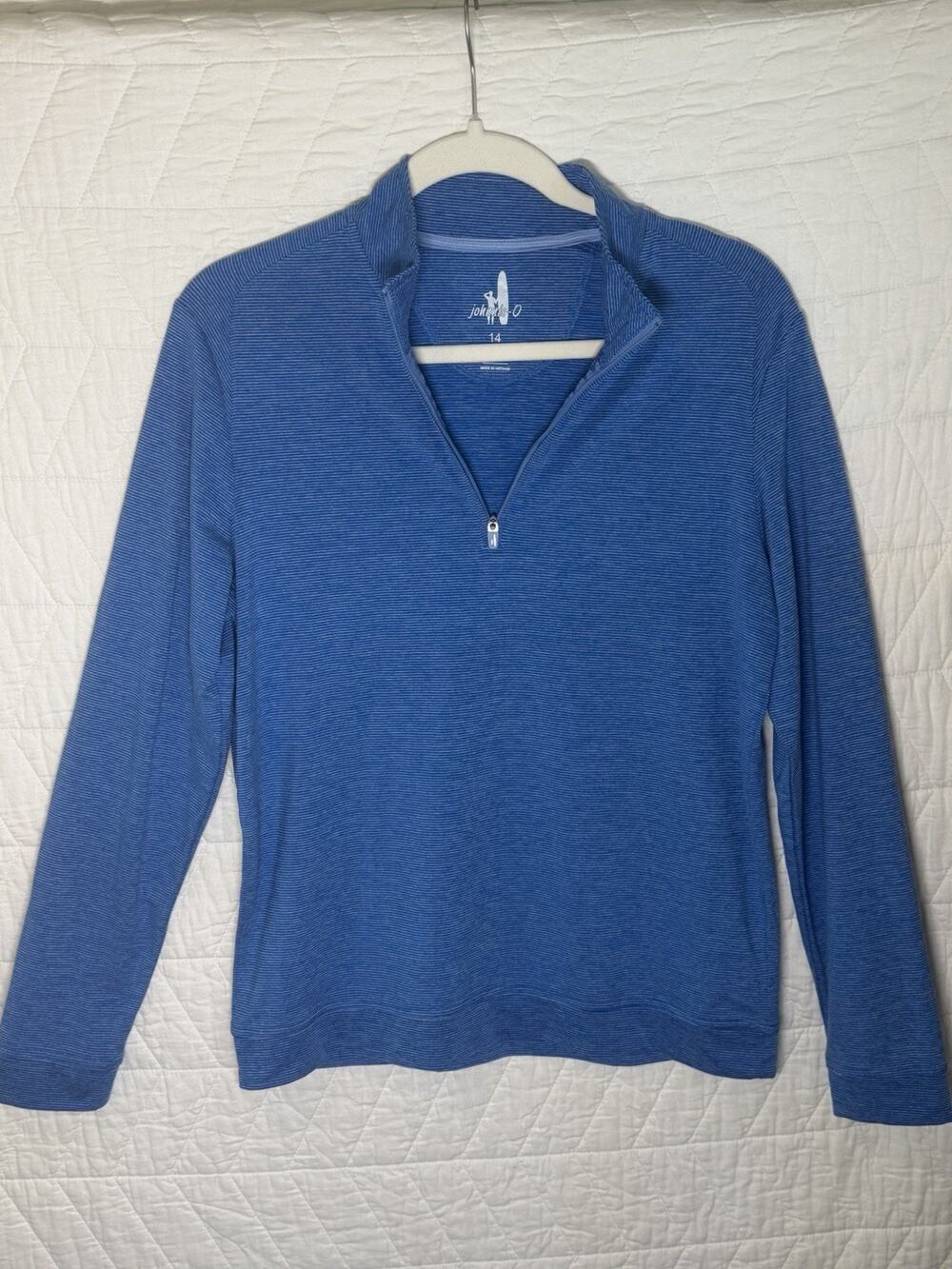 JOHNNIE-O BOYS 14 - VAUGHN STRIPED PERFORMANCE 1/4 ZIP PULLOVER IN PIPELINE blue